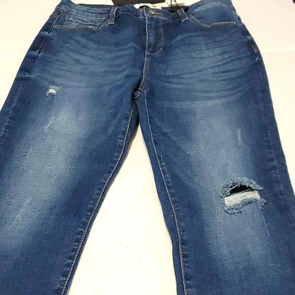Blue Revival Dark Wash Distressed High Rise Skinny Jeans - Picture 2 of 11
